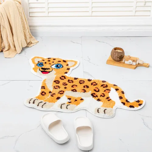 Miniatura 13 de Divertida alfombra de baño de leopardo marrón para baño, bonita alfombra de baño de dibujos animados de leopardo, antideslizante, absorbente
