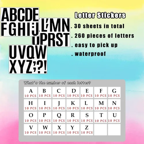 Miniatura 2 de Bemeol 340 piezas de 30 hojas de calcomanías de letras grandes de 4 pulgadas, autoadhesivas, letras del alfabeto, calcomanías para tablones de Negro