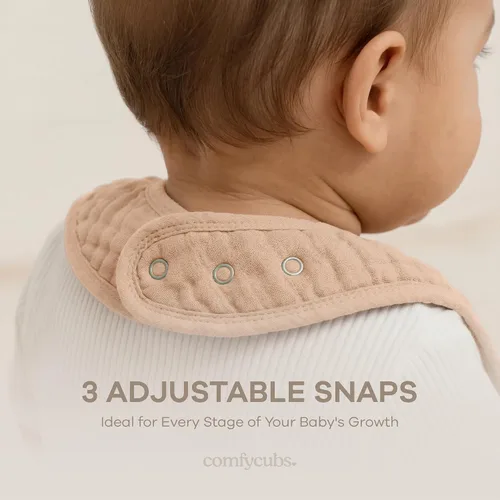Miniatura 5 de Comfy Cubs Baberos de muselina para bebés, paquete de 8 - Suaves y altamente absorbentes, para alimentación, babero para saliva y dentición, broches