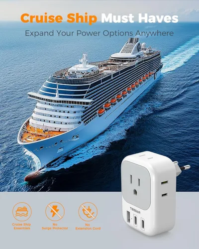 Miniatura 7 de Paquete de 2 adaptadores de enchufe de viaje europeos (sin conversión de voltaje), TESSAN adaptador de enchufe de EE. UU. a Europa con 4 tomas