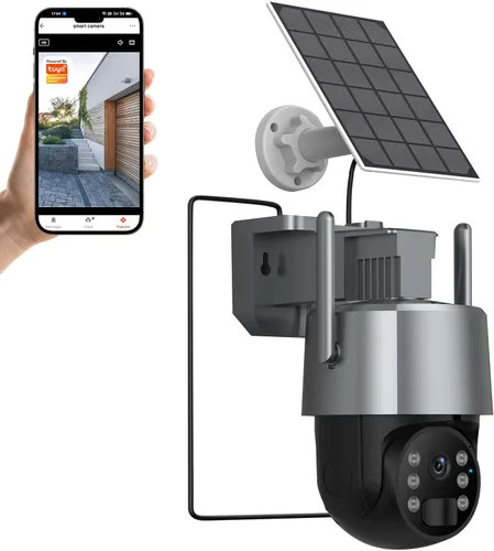 Cámara de seguridad solar Tuya de 2K 3MP, cámara inalámbrica WiFi para exteriores con PTZ de 360°, IP65, cámara de vigilancia alimentada por batería