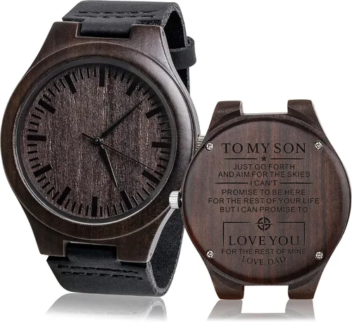 Reloj de madera Fodiyaer con grabado para hombre, regalo ideal para tu novio, tu marido, para un aniversario, Navidad, cumpleaños, día del Padre,