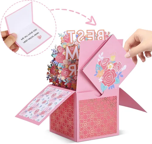 Miniatura 4 de POPGIFTU Paquete de 3 tarjetas emergentes 3D para el día de la madre con sobres y etiquetas de mensaje, juego de tarjetas de felicitación de ramo