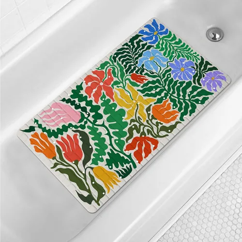 Miniatura 11 de Tapete de baño floral bohemio morado antideslizante con flores abstractas para ducha, tapete de baño botánico para bañera con ventosas y agujeros