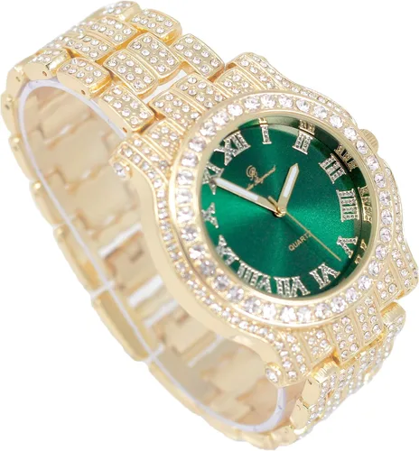 Miniatura 90 de Charles Raymond Bling-ed Out Ultimate Hip Hop Royalty Reloj para hombre con número romano de fácil lectura o indicadores de tiempo de diamantes