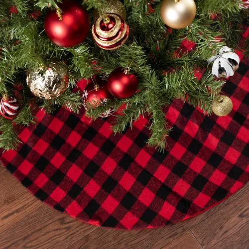 Miniatura 8 de Joiedomi - Falda de árbol de Navidad de 36" a cuadros de búfalo, color rojo y negro, alfombrilla decorativa para fiestas de Navidad, víspera de Año