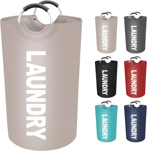 Miniatura 8 de Cesta de lavandería grande de 90 litros, cesta de lavandería impermeable independiente, cesta plegable para ropa alta, fácil de transportar con asas