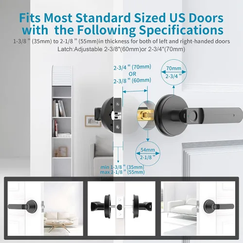 Miniatura 6 de Foxgard - Cerradura de puerta biométrica con perilla inteligente de huellas dactilares, control remoto con aplicación, cerradura de puerta Negro
