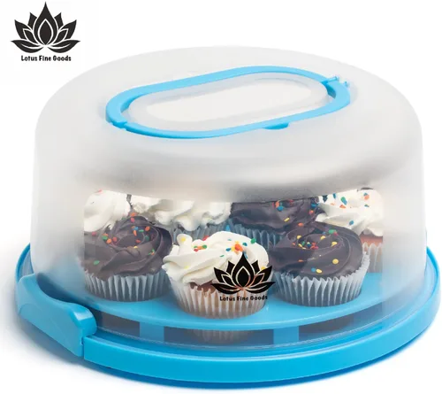 Miniatura 4 de Porta pasteles con tapa y asa, contenedor de almacenamiento de pasteles de 10" con accesorios para hornear, soporte para pasteles con bandeja