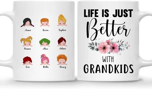 Miniatura 7 de Gossby Taza personalizada Life is Better With GrandKIDS (1 niño), taza personalizada de regalo para abuelos con avatares de nietos, nombres, 11