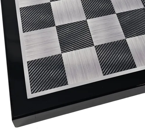 Tablero de ajedrez negro brillante de 18" de fibra de carbono y color plateado 1 cuadrados de 31/32 pulgadas