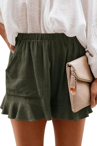 ANGGREK Pantalones cortos casuales con cordón para mujer, cintura elástica, pantalones cortos de verano para playa, cómodos con dobladillo con