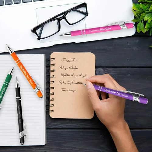Miniatura 6 de 12 bolígrafos personalizados a granel con punta de lápiz capacitivo, bolígrafos personalizados con mensaje de logotipo y nombre, ideas de regalo