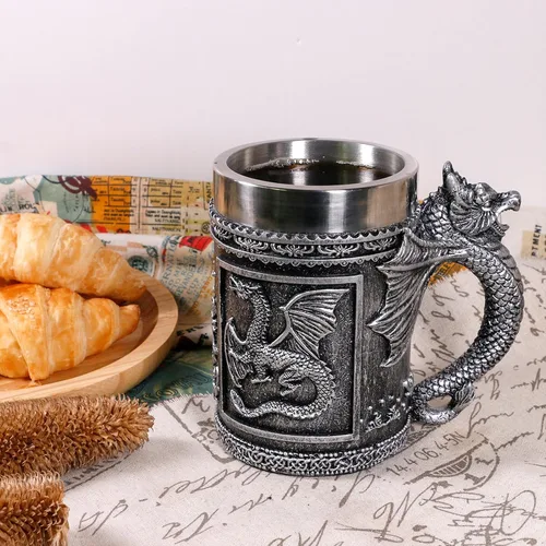 Miniatura 3 de Alikiki Taza de Café de Dungeons and Dragons Grande - Taza de GOT D&D para Juego de Cerveza Tazas de Regalo para Hombres - 21oz Jarra de Acero