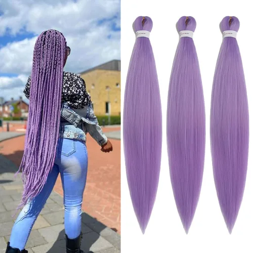 Miniatura 41 de Extensiones de cabello trenzado morado preestiradas, 20 pulgadas, 2 piezas de cabello sintético trenzado para niñas y mujeres, fiesta, disfraz