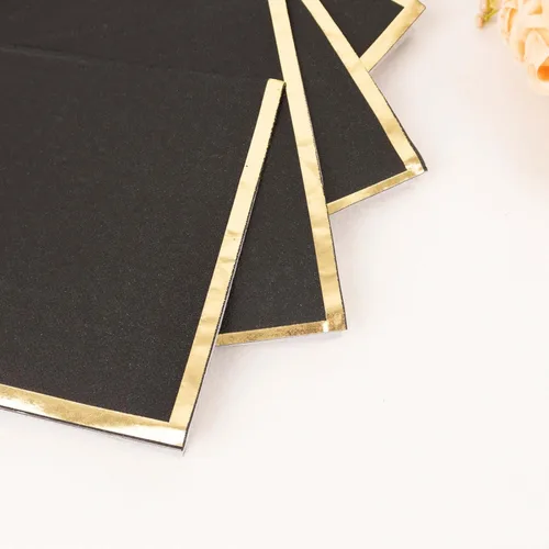 Miniatura 6 de Efavormart - Paquete de 50 servilletas de papel para fiestas, 2 capas, color negro suave con borde de lámina dorada, servilletas de cóctel para cenas