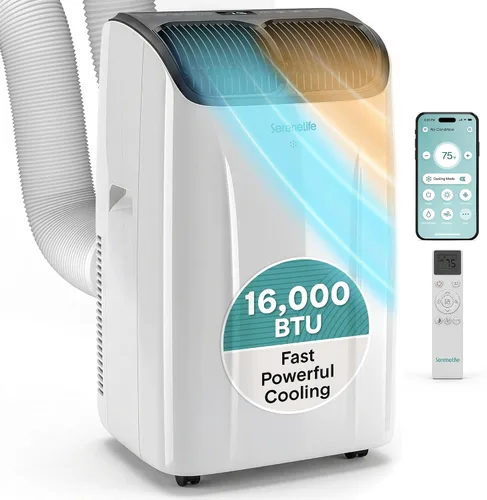 Miniatura 14 de SereneLife Aire acondicionado portátil de 8,000 BTU con deshumidificador y ventilador, unidad de CA portátil con WiFi para control de clima de área