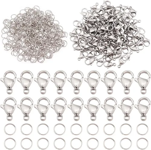 Miniatura 8 de PandaHall - 300 anillos de salto de acero inoxidable 304 de calibre 20 de 0.197 in con 100 cierres de pinza de langosta para aretes, pulseras