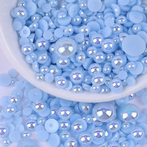 Miniatura 12 de Perlas con parte trasera plana para manualidades, 50g Mezcla Azul Rosa Blanco Medias perlas para manualidades, Tamaño mixto 3/4/5/6/8/10mm Perlas