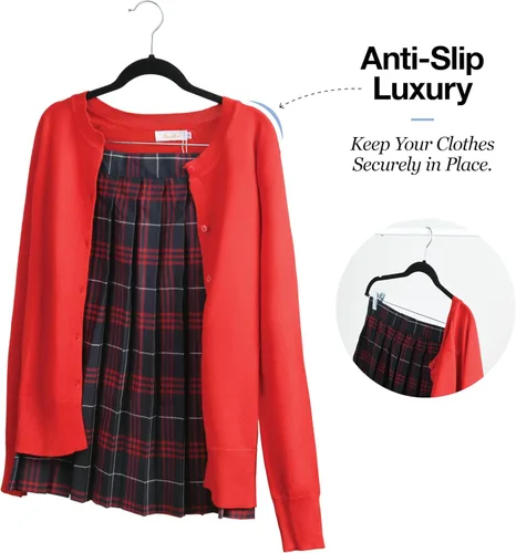 Miniatura 5 de Home-it - Perchas para pantalones con clips, 10 unidades, terciopelo negro, antideslizante, ahorro de espacio para pantalones, faldas, abrigos