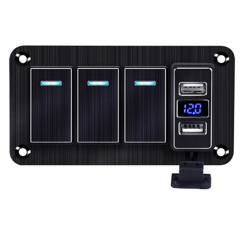 Miniatura 8 de Panel de interruptor basculante de aluminio de 2 vías, impermeable, precableado con retroiluminación azul, interruptor de palanca