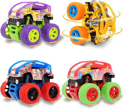 Miniatura 11 de Juguetes de Monster Truck - Juego de 4 camiones de juguete con motor de fricción, motocicletas de juguete, coches de empuje y marcha, juego de Tipo_c