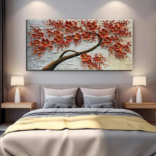 Miniatura 6 de YaSheng Art - Pintura al óleo pintada a mano sobre lienzo Textura Paleta Cuchillo Pinturas Flores Rojas Pinturas Modernas Decoración del Hogar