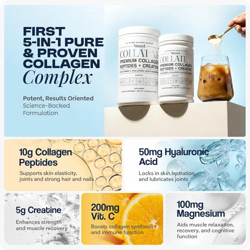 Miniatura 2 de Collatine - Péptidos de Colágeno Premium + Creatina con Vitamina C, Ácido Hialurónico y Magnesio para Piel, Cabello, Uñas, Hueso y Articulaciones