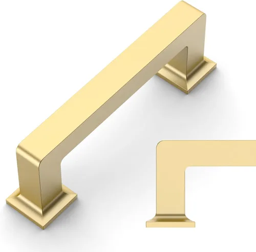 Miniatura 17 de Amerdeco - Paquete de 10 tiradores de latón cepillado para armarios con orificio central de 3 pulgadas (76 mm), tiradores para armarios de cocina