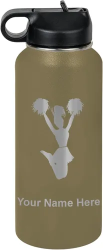 Miniatura 18 de LaserGram Botella de agua personalizada, animadora, acero inoxidable de doble pared aislada al vacío con popote superior, regalo grabado