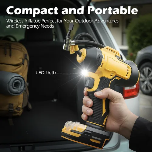 Miniatura 6 de Inflador de neumáticos inalámbrico compatible con batería Dewalt de 20 V MAX, bomba de aire de mano de 150 PSI, compresor de aire portátil