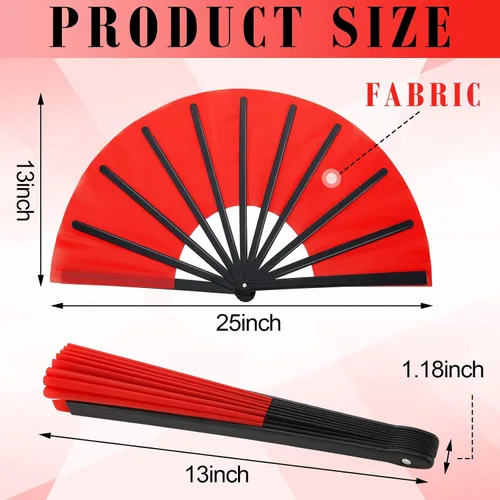 Miniatura 3 de Maitys 2 piezas de abanico grande plegable de mano para baile en línea, abanico grande plegable de nailon para festival chino de Kung Fu