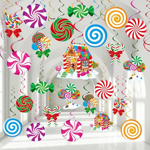 Miniatura 8 de Namalu 54 piezas de remolinos colgantes de hombre de jengibre de Navidad, decoraciones de hombre de jengibre para fiesta, remolinos colgantes