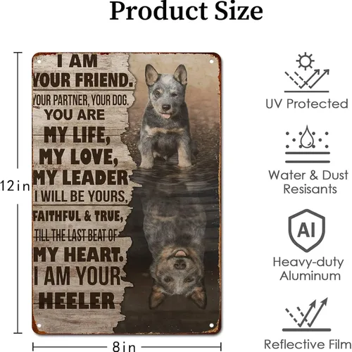 Miniatura 2 de Cartel de metal retro con texto en inglés "I Am Your Companion Your Ally Your Existence Blue Heeler" para garaje, hombre, cueva, baño, dormitorio