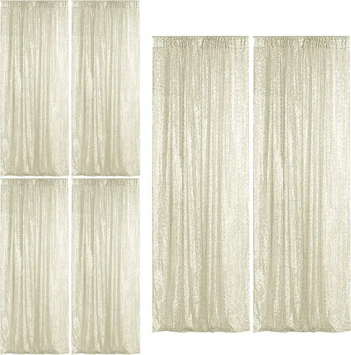 Miniatura 101 de Sugargirl Telón de fondo de lentejuelas negro para Halloween, 4 paneles de 2 pies x 8 pies, cortinas brillantes con purpurina, fondo negro