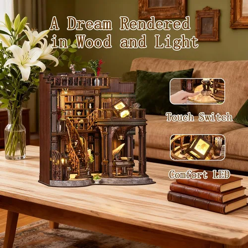 Miniatura 5 de OZJAY Kit de rincón de libros, rompecabezas de madera 3D para adultos, decoración de casa pequeña, kits de manualidades para familiares amigos
