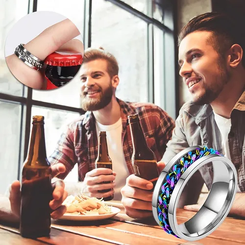 Miniatura 2 de Anillo de acero de titanio para hombre, alianza con borde y centro giratorio