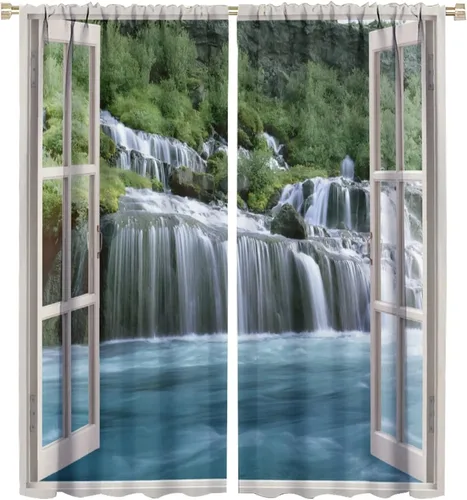 Miniatura 26 de Cortina opaca de bosque de verano, diseño de ramas de bosque, con bolsillo para barra, cortinas farbic con bolsillo para barra, comedor, cafetería