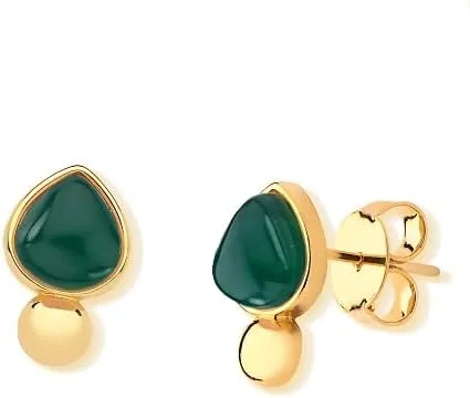 BStones Brazilian Stones Agate Stone Stud Earrings for Women, Natural Brazilian Skilled Crafted Gemstone, Hypoallergenic 18K Gold Plated, 34 inch