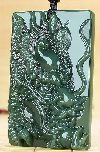 Miniatura 3 de China Natural Hetian Green Jade Nefrita Tallado Fengshui Zodiaco Dragón Bestia Colgante Amuleto Dragón 3#