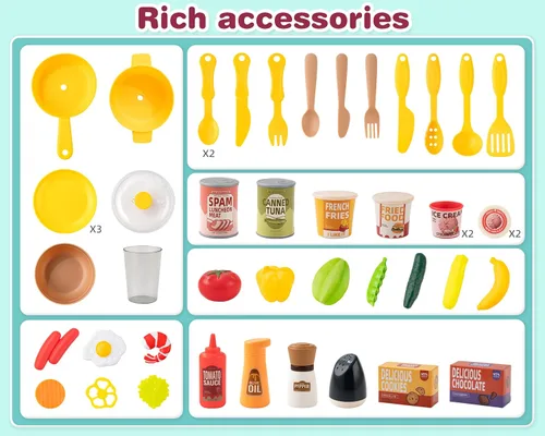 Miniatura 7 de Juego de cocina para niños, juego de cocina interactivo para niños con 50 juguetes de cocina de simulación, efectos de sonido realistas