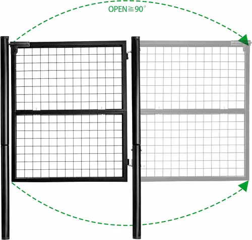 Miniatura 7 de Puerta de valla de malla de alambre, 59.06 pulgadas de ancho x 42.13 pulgadas de alto, puerta exterior resistente al óxido con postes de inserción