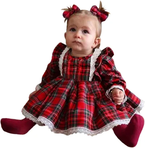 Miniatura 5 de B30 - Vestido de princesa con estampado de encaje para bebé y niña ropa para bebé Rojo 6-12 meses