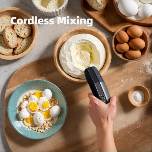 Miniatura 2 de Batidora de mano inalámbrica, batidor eléctrico de mano de diseño plegable con 3 modos de velocidad, batidor de huevos de mano con 2 batidores