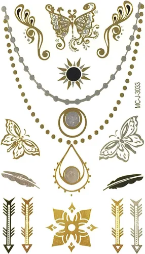Miniatura 7 de Wrapables Tatuajes temporales inspirados en celebridades en oro metálico, plata y negro, grandes, alas de ángel_1