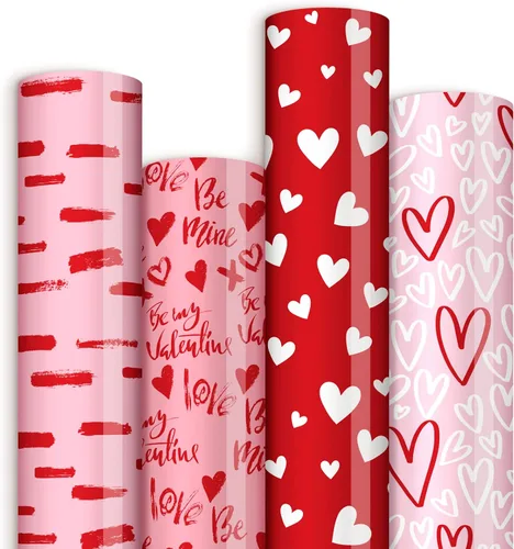Whaline 12 hojas de papel de regalo para el día de San Valentín, papel de regalo estampado de corazón Love Be Mine de 27.6 x 19.7 pulgadas, papel de