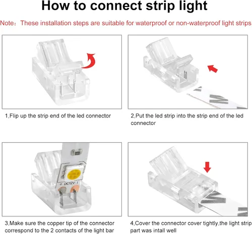 Miniatura 7 de RGBZONE 10 conectores de tira LED de 2 pines, 0.315 in de ancho, sin cables, sin cables, sin soldadura, conector rápido para tiras de luz LED de un