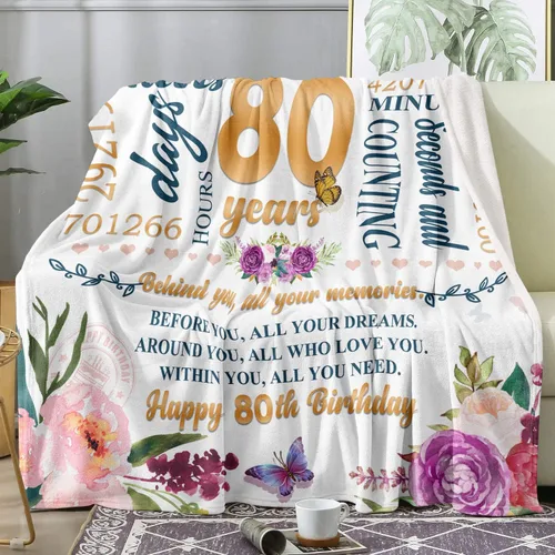 Miniatura 2 de Manta de Regalo de Cumpleaños 80 para Mujeres 50*60, Ideas de Regalo de 80 Cumpleaños Feliz, Decoraciones de 80 Cumpleaños, Regalos para Mujeres que