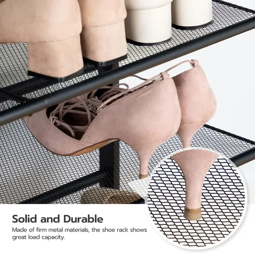Miniatura 9 de HOOBRO Zapatero para entrada, organizador de zapatos de 4 niveles con estantes de malla ajustables, 12-16 pares de zapatos, amplio montaje