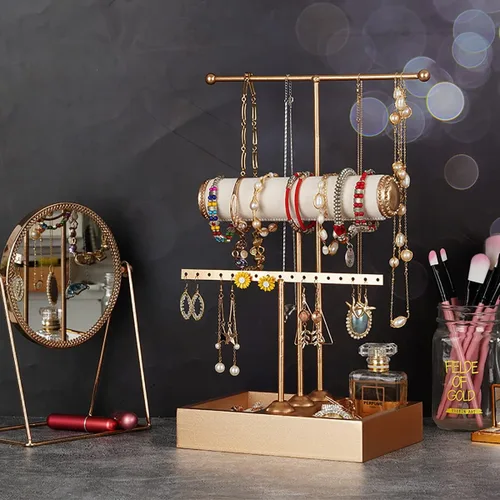 Miniatura 2 de Organizador de joyas de 3 niveles para colgar, organizador de joyas para aretes, collares, pulseras, anillos, perfumes, caja organizadora